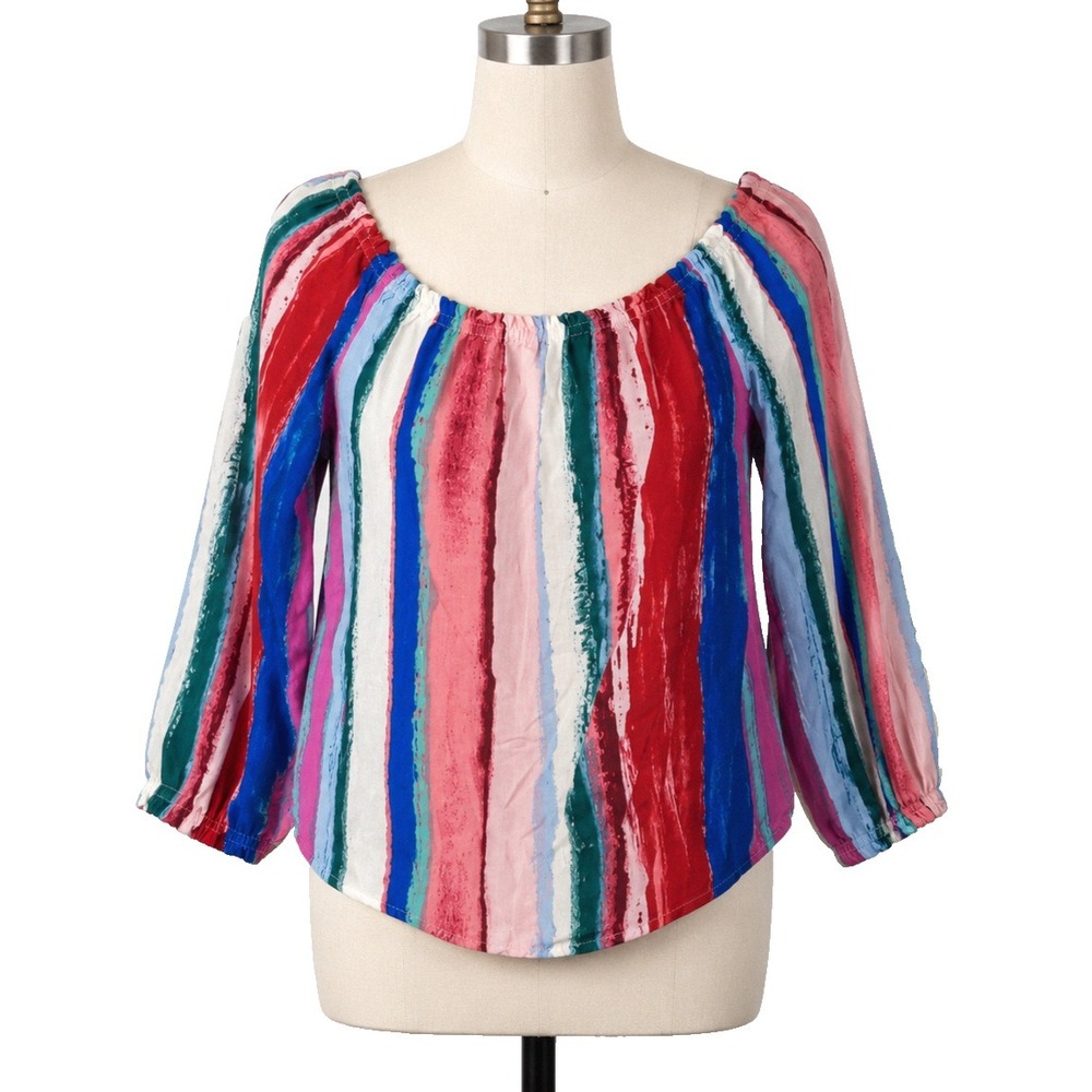 Candies Y2K BOHO Crop Top Womens Small Colorful Striped off Shoulder Coquette